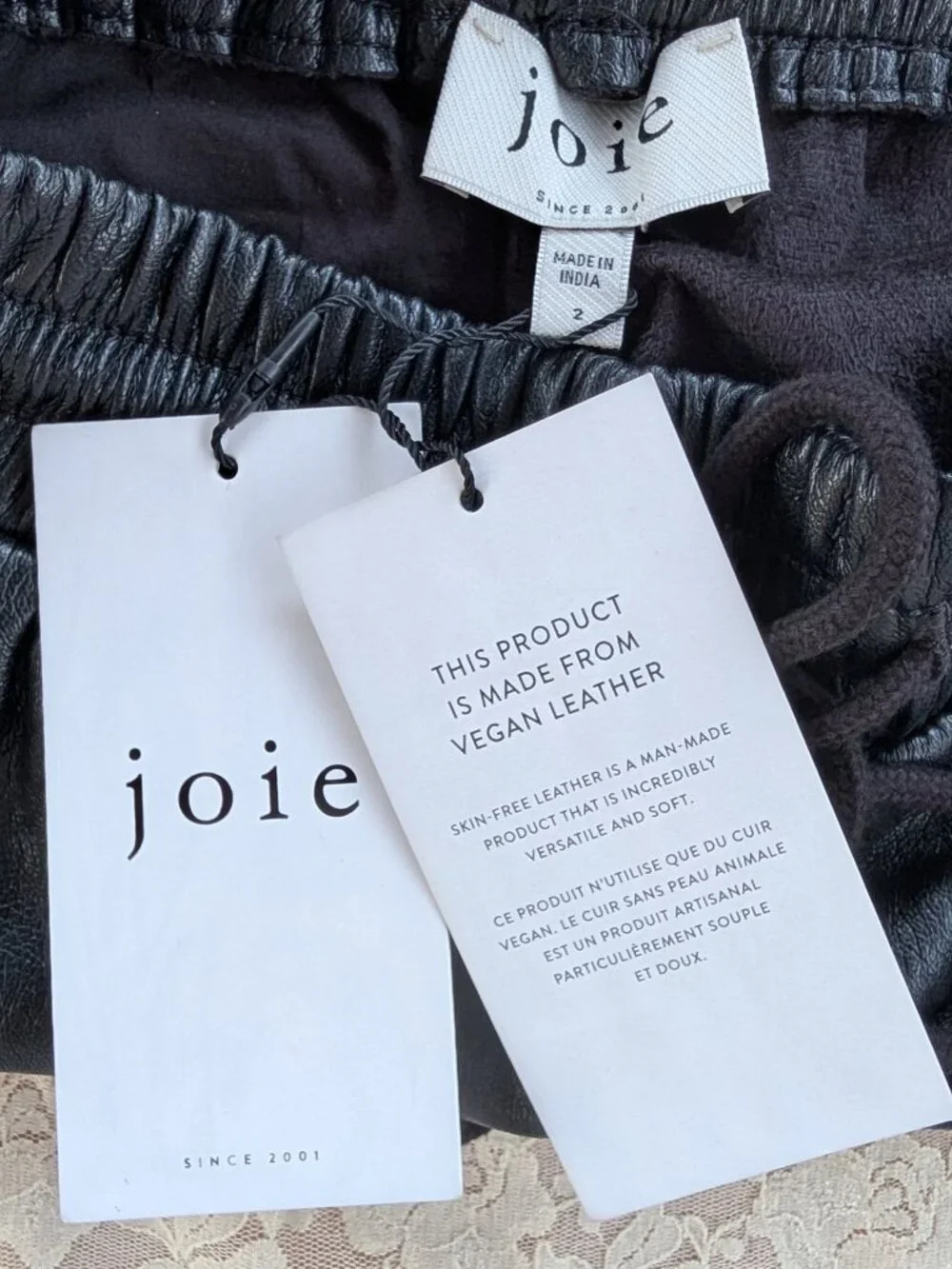 Joie NWT vegan leather shorts in shade Caviar (black) size 2 drawstring pockets